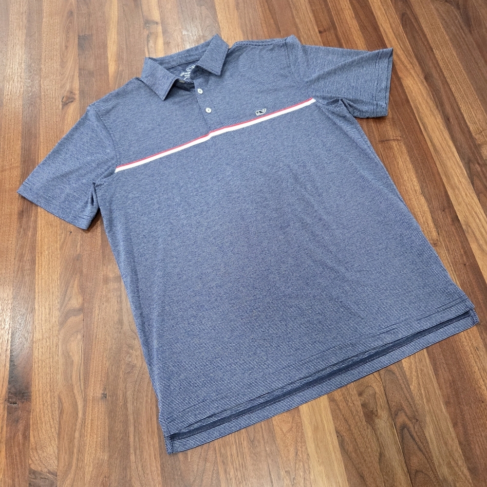 Vineyard Vines Summerland Stripe Sankaty Men's Blue Polo Shirt Size Medium - Picture 2 of 9